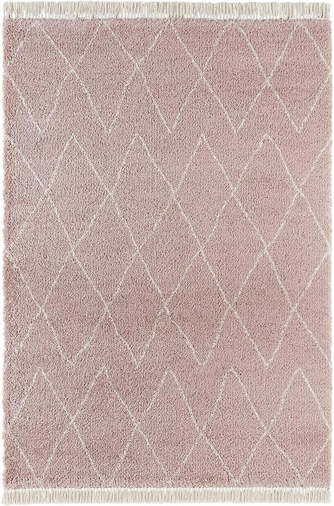 Hochflor Teppich Fransen Jade Rosa - 80x150x3,5cm Bild 1