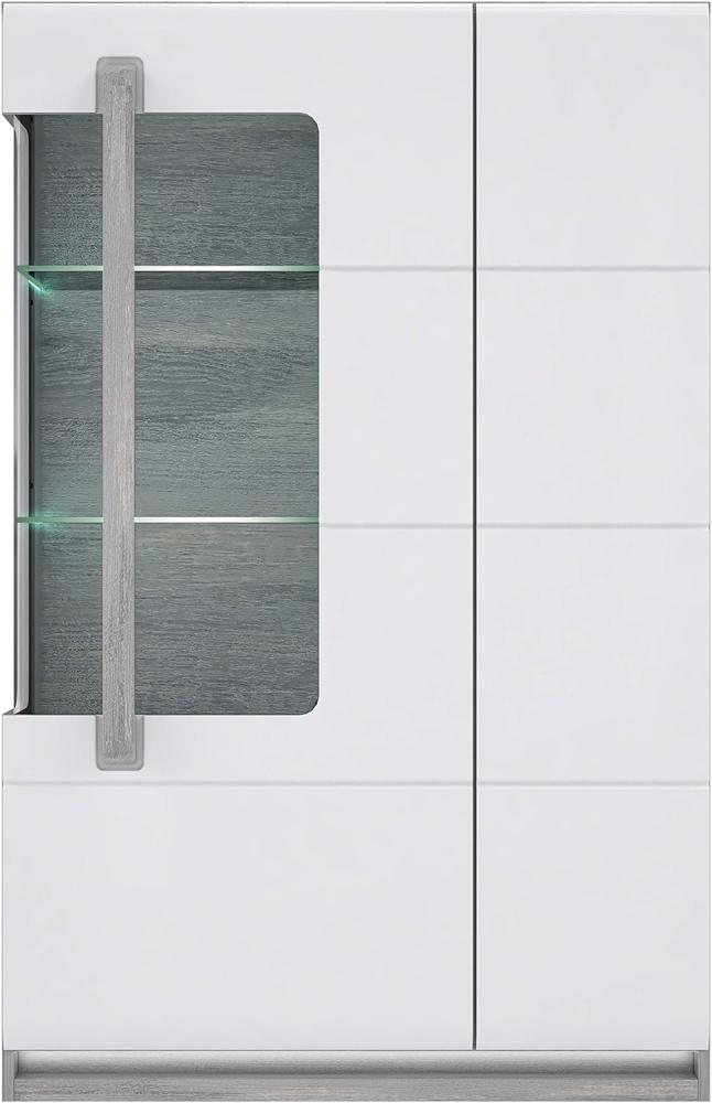 FORTE Attention Vitrine mit 3 Türen und 1 Glastür, Holzwerkstoff, Eiche grau mit Weiß Hochglanz, 34,2 x 89,9 x 139,6 cm Bild 1