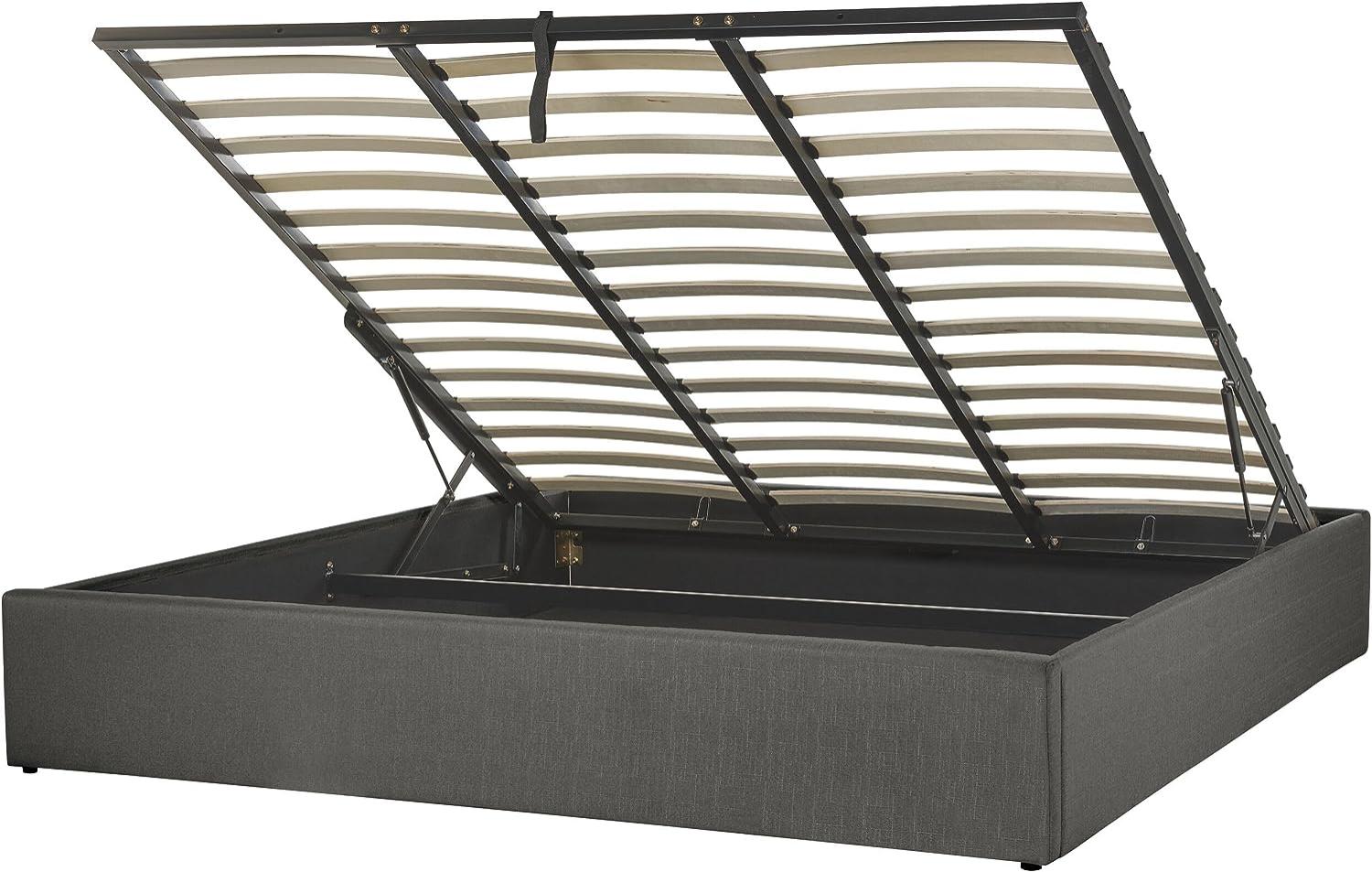 Polsterbett Leinenoptik grau mit Bettkasten hochklappbar 180 x 200 cm DINAN Bild 1