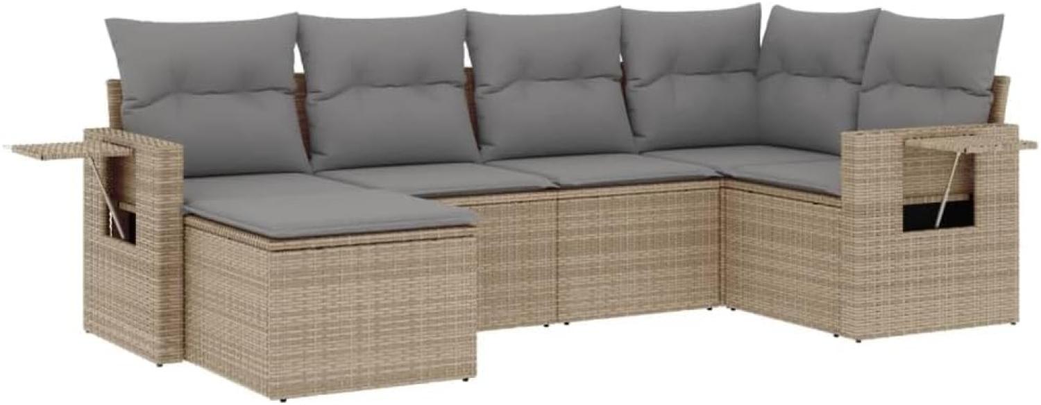 vidaXL 6-tlg. Garten-Sofagarnitur mit Kissen Beige Poly Rattan Bild 1