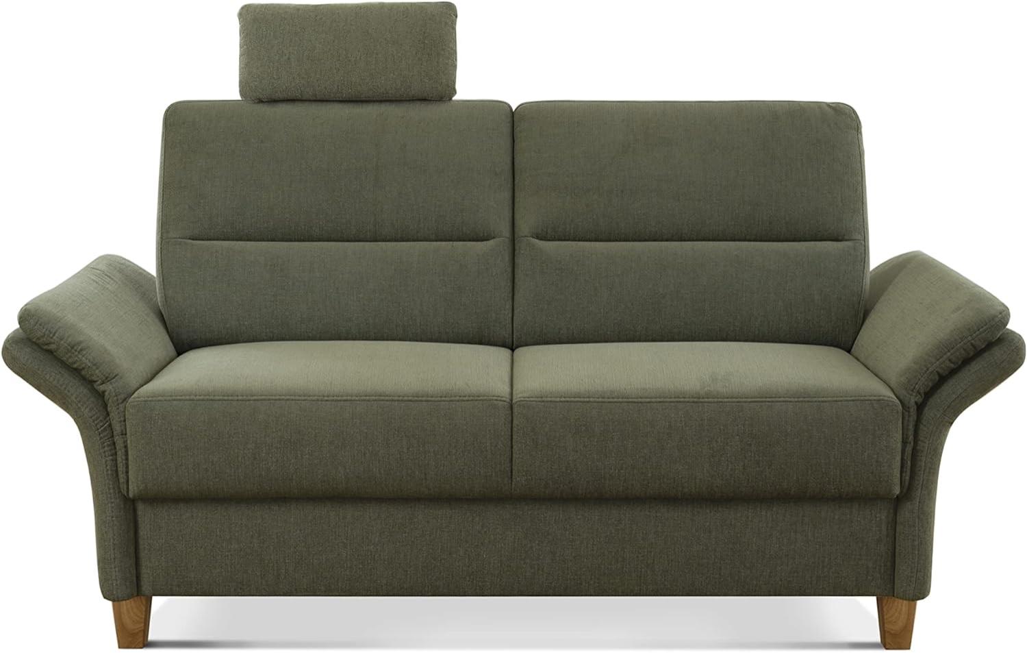 CAVADORE 2-Sitzer Sofa Wyk / 2er Couch im Landhausstil mit Federkern, Kopfstütze + Holzfüßen / 166 x 90 x 89 / Chenille, Grün Bild 1