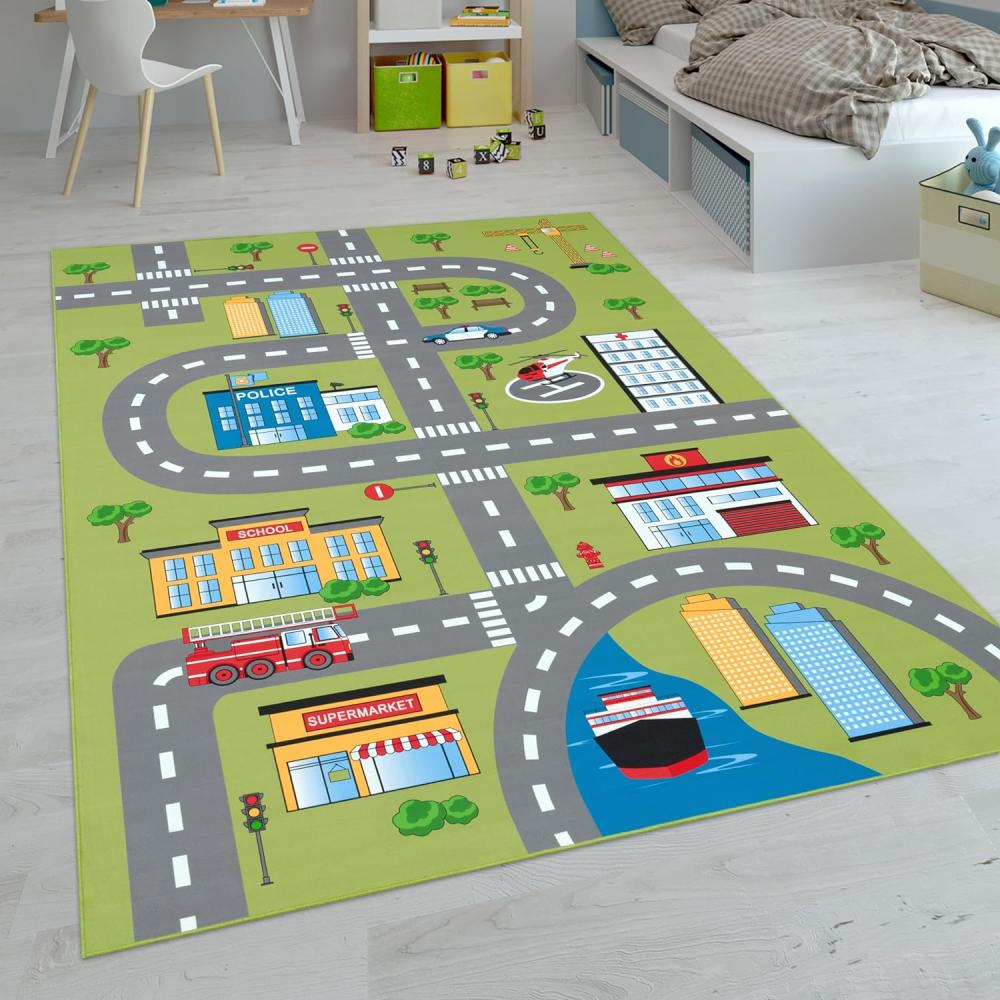 Paco Home Kinderteppich Teppich Kinderzimmer Spielteppich Junge Mädchen Modern rutschfest, Grösse:200 cm Quadrat, Farbe:Grün 3 Bild 1