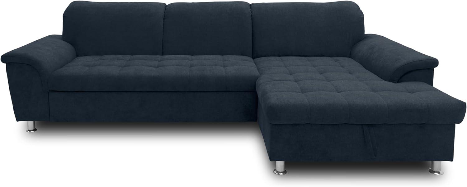DOMO Collection Franzi Ecksofa, Couch in L-Form, Sofa mit Schlaffunktion und Rückenfunktion, Eckkcouch, 279 x 162 x 81 cm, Polsterecke in dunkelblau Bild 1
