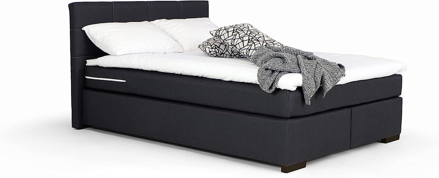 Mivano Beast Boxbett, Komfortables Bett mit Durchgehender Matratze (H3) und Topper, Flachgewebe Jam Schwarz, Liegefläche 140 x 200 cm Bild 1