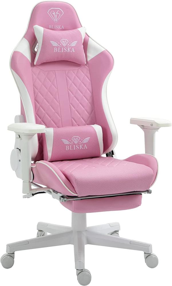 Trisens Gamingstuhl mit Fußstütze, verstellbarer Rückenlehne & ergonomsichen 4D-Armlehnen, Kunstleder Rosa/Weiß, (128-140) x 70 x 55 cm Bild 1