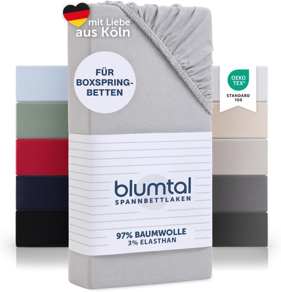 Blumtal Luxus Spannbettlaken 200x200 Boxspringbett 2er Set bis 40cm Höhe - Oeko-Tex Zertifizierte Baumwoll Bettlaken 200x200 Boxspringbett - Spannbettlaken 200x200 Baumwolle - Moonlight Grey Bild 1