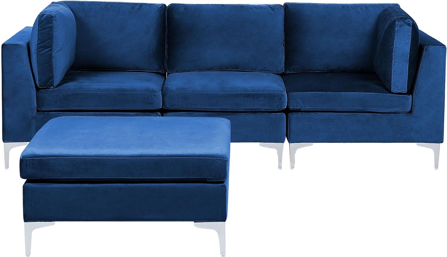 3-Sitzer Sofa Samtstoff marineblau mit Ottomane EVJA Bild 1