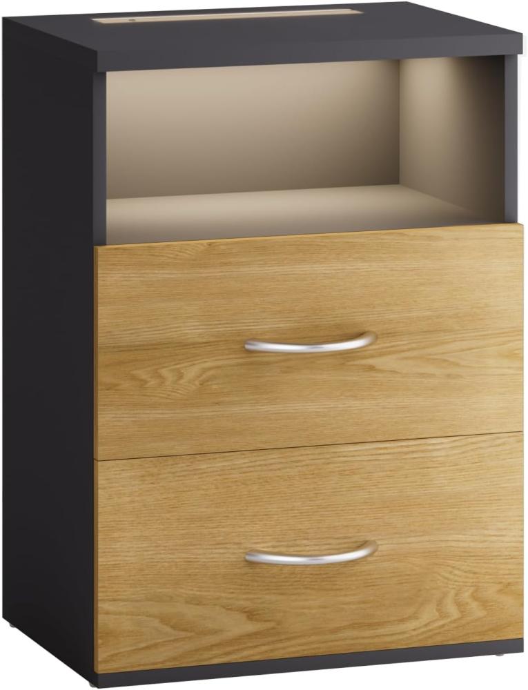 Casaria® Nachttisch Touch LED Beleuchtung 39x28x54cm Dimmbar 2 Schubladen Boxspringbett Schlafzimmer Wohnzimmer Beistelltisch Nachtschrank Holz Anthrazit Bild 1