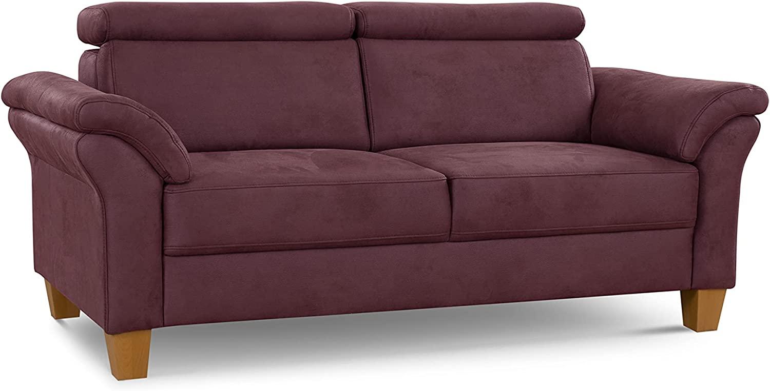 Cavadore 3-Sitzer-Sofa Ammerland / 3er-Couch im Landhausstil mit Federkern + verstellbaren Kopfstützen / 186 x 84 x 93 / Wildlederoptik, Rot Bild 1