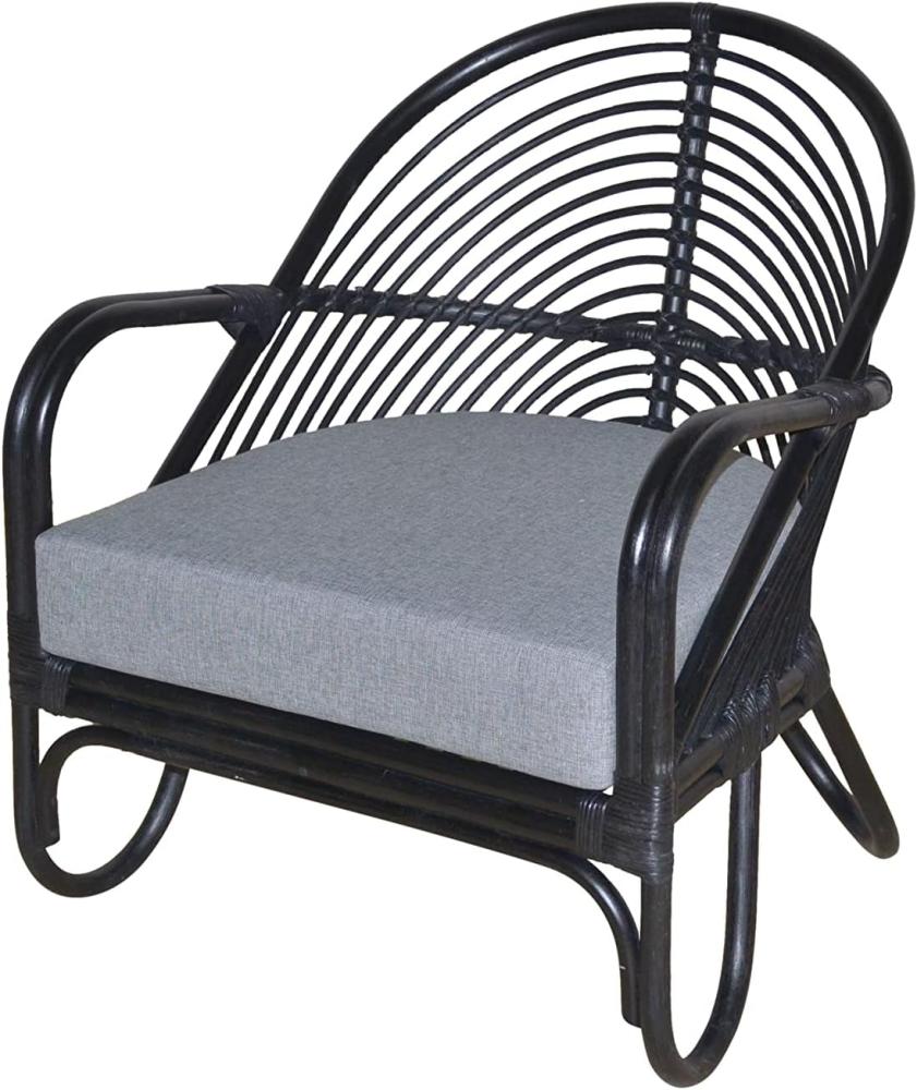Relax-Sessel aus Rattan handgeflochten, schwarz lackiert, inkl. Kissen Bild 1