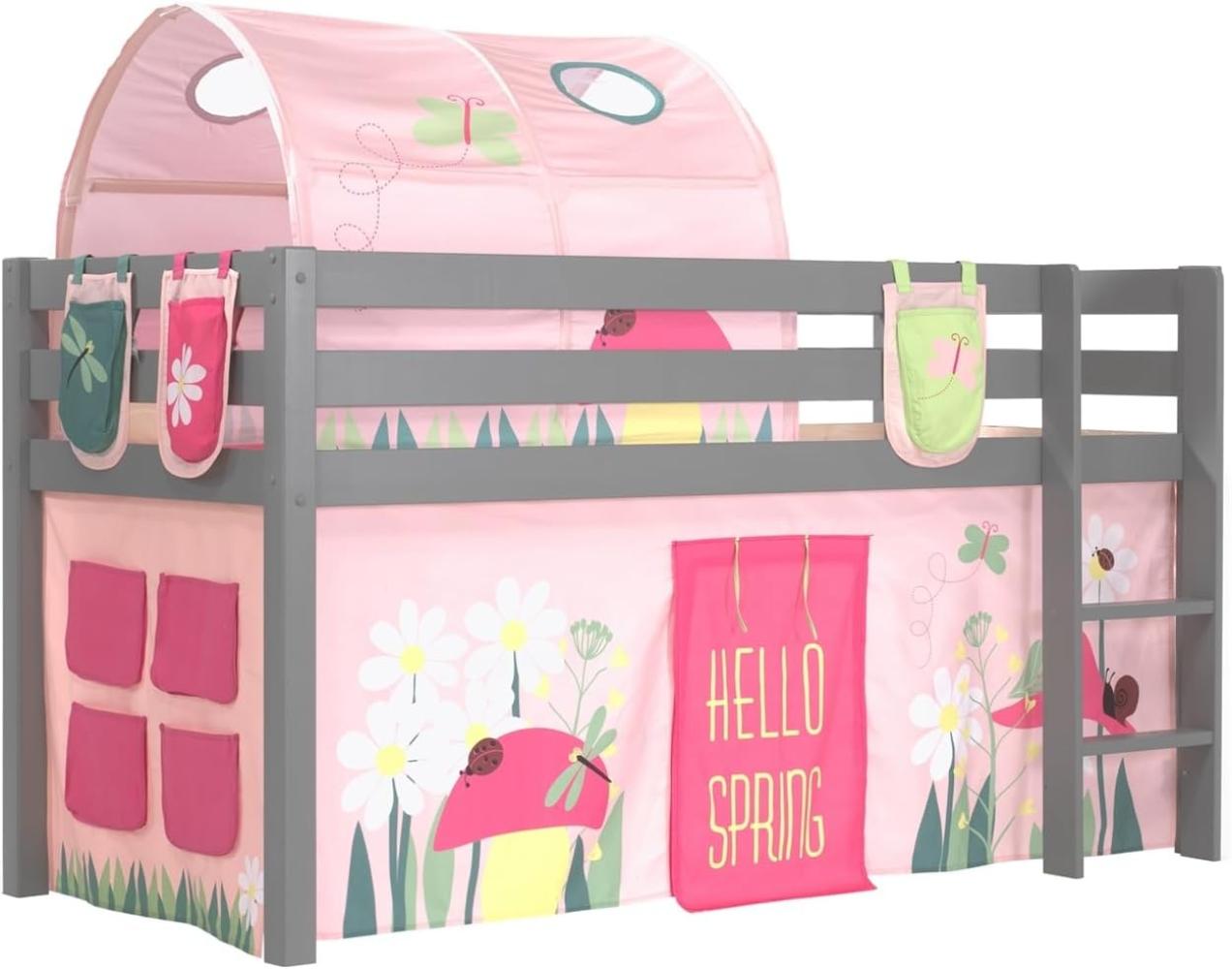 Vipack Spielbett 'Pino' grau mit Textilset Vorhang, Tunnel und 3 Taschen 'Spring' Bild 1