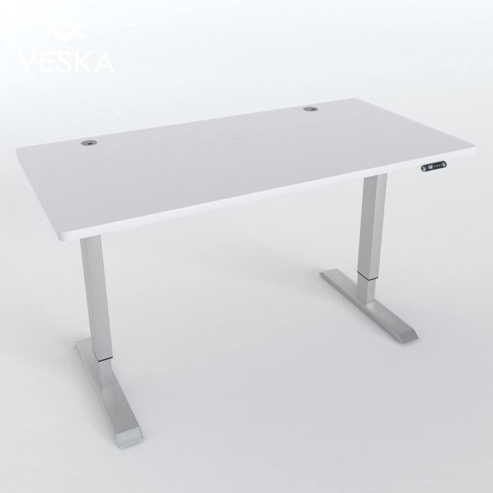 Höhenverstellbarer Schreibtisch (140 x 70 cm) - Sitz- & Stehpult - Bürotisch Elektrisch Höhenverstellbar mit Touchscreen & Stahlfüßen (Silber/Weiß) Bild 1