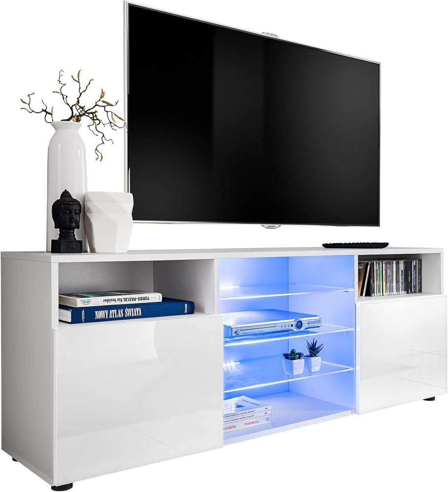 Generic ExtremeFurniture T38 TV Lowboard, Karkasse in Weiß Matt/Front in Weiß Hochglanz mit LED in Blau Bild 1