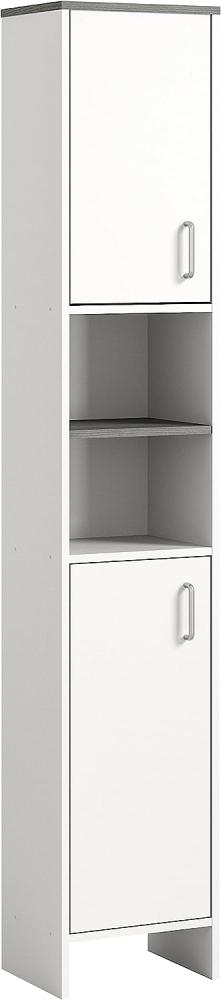 Badezimmer Hochschrank LosAngeles in weiß und Rauchsilber grau 32 x 180 cm Bild 1