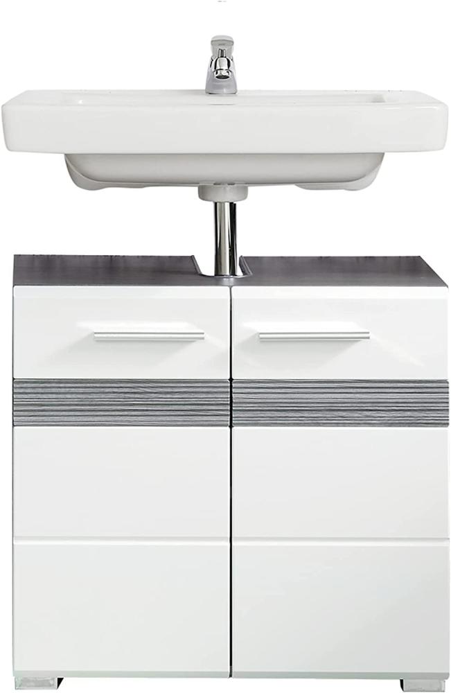 trendteam smart living Waschbeckenunterschrank SetOne, Holzwerkstoff, Weiß Hochglanz, grau Rauchsilber, 60 x 56 x 34 cm Bild 1
