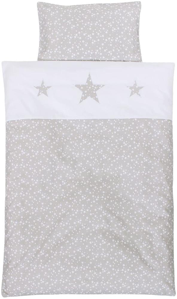 Babybay Piqué-Bettwäsche für Kinderbett, perlgrau Sterne weiß, Einheitsgröße Bild 1
