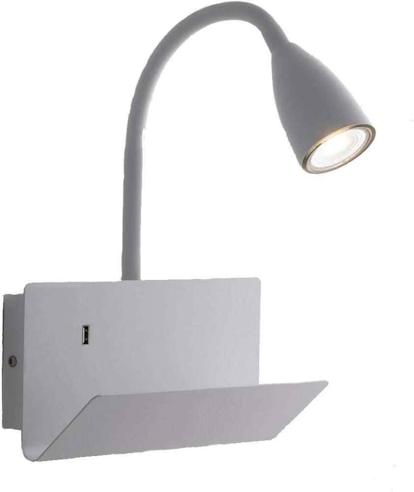 Flexible USB LED Leselampe Weiß, Wandleuchte mit Ablage & Ladefunktion Bild 1