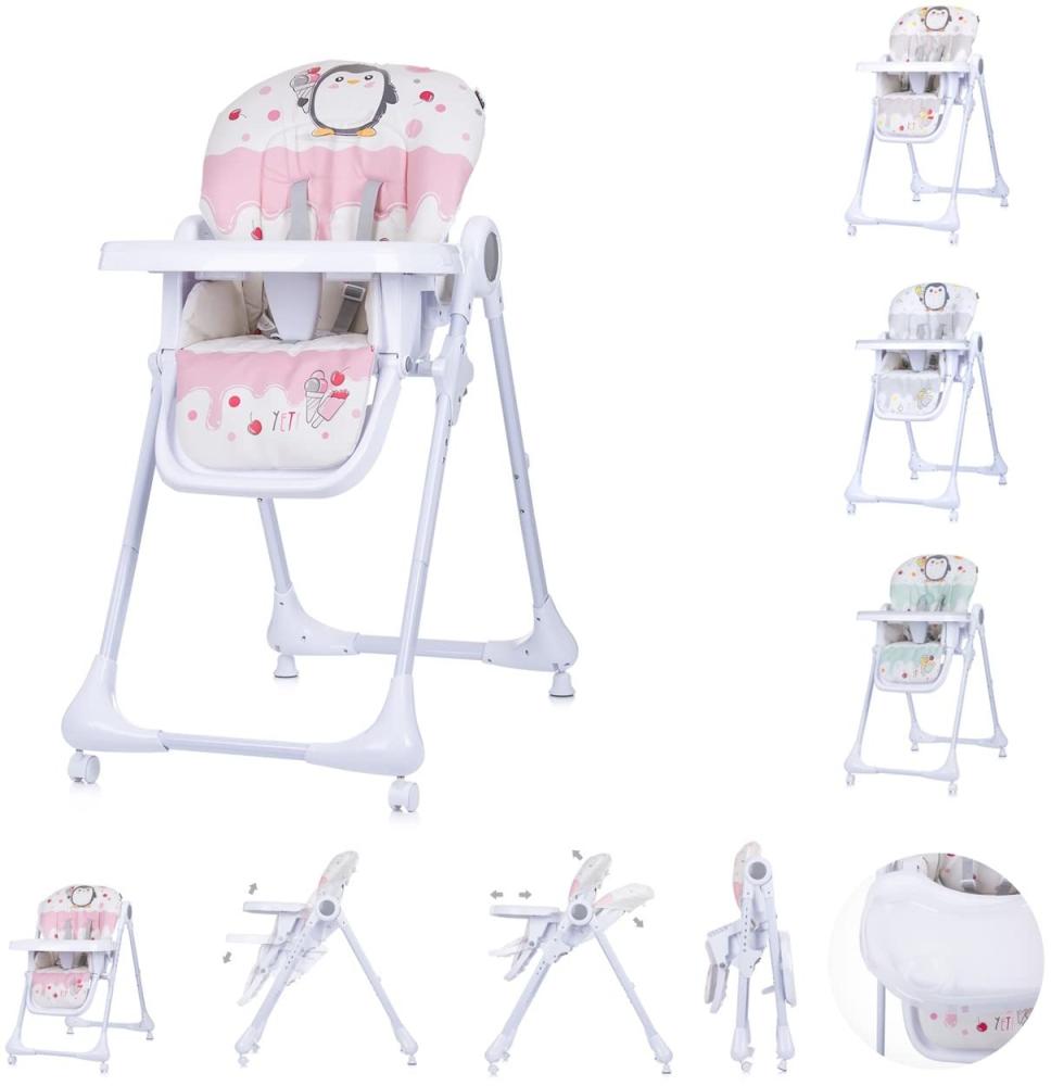 Chipolino Kinderhochstuhl Yeti klappbar Räder, höhenverstellbar, Fußstütze, Gurt rosa Bild 1