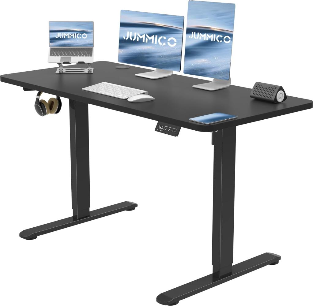 JUMMICO Höhenverstellbarer Schreibtisch 120x60 cm mit USB-Buchse und Kabelwanne, Schreibtisch Höhenverstellbar Ergonomischer Steh-Sitztisch Stehpult mit Rollen (Schwarz) Bild 1