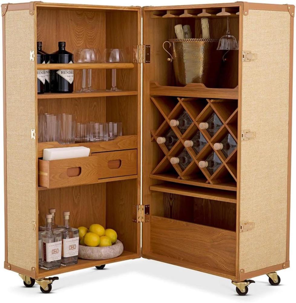 Casa Padrino Luxus Weinschrank im Koffer Design Naturfarben / Braun 59 x 59 x H. 122,5 cm - Kofferschrank mit Rollen - Bar Möbel - Luxus Möbel - Luxus Qualität Bild 1