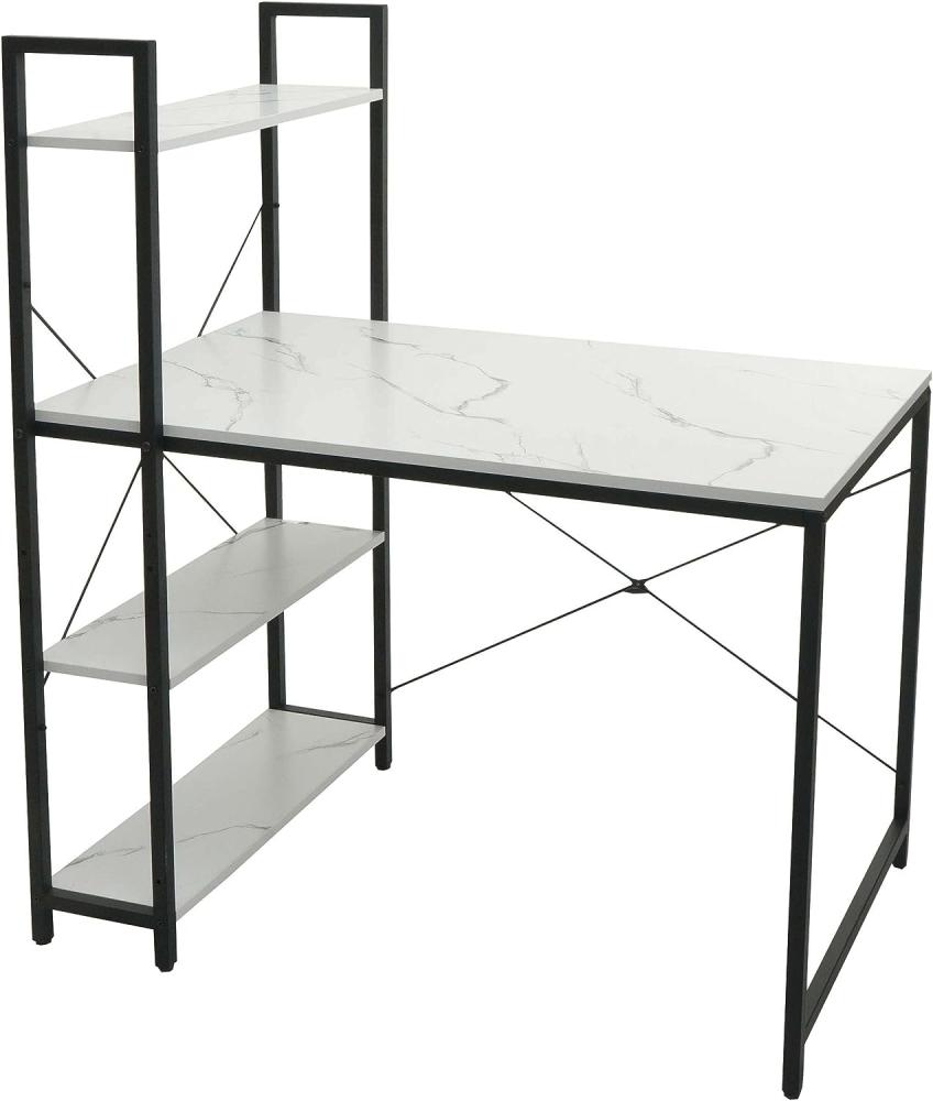 Schreibtisch mit Regal HWC-K81, Laptoptisch Bürotisch Arbeitstisch, 100x60cm Metall MDF ~ Marmor-Optik weiß Bild 1