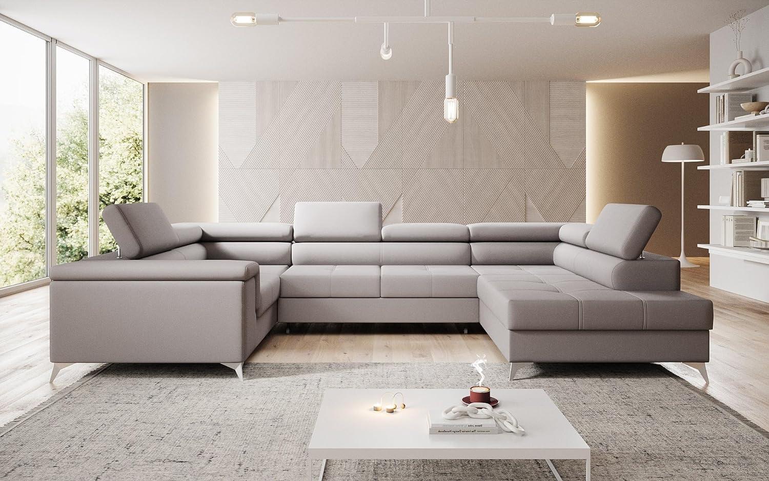 Designer Sofa Torino mit Schlaf- und Klappfunktion Stoff Beige Rechts Bild 1