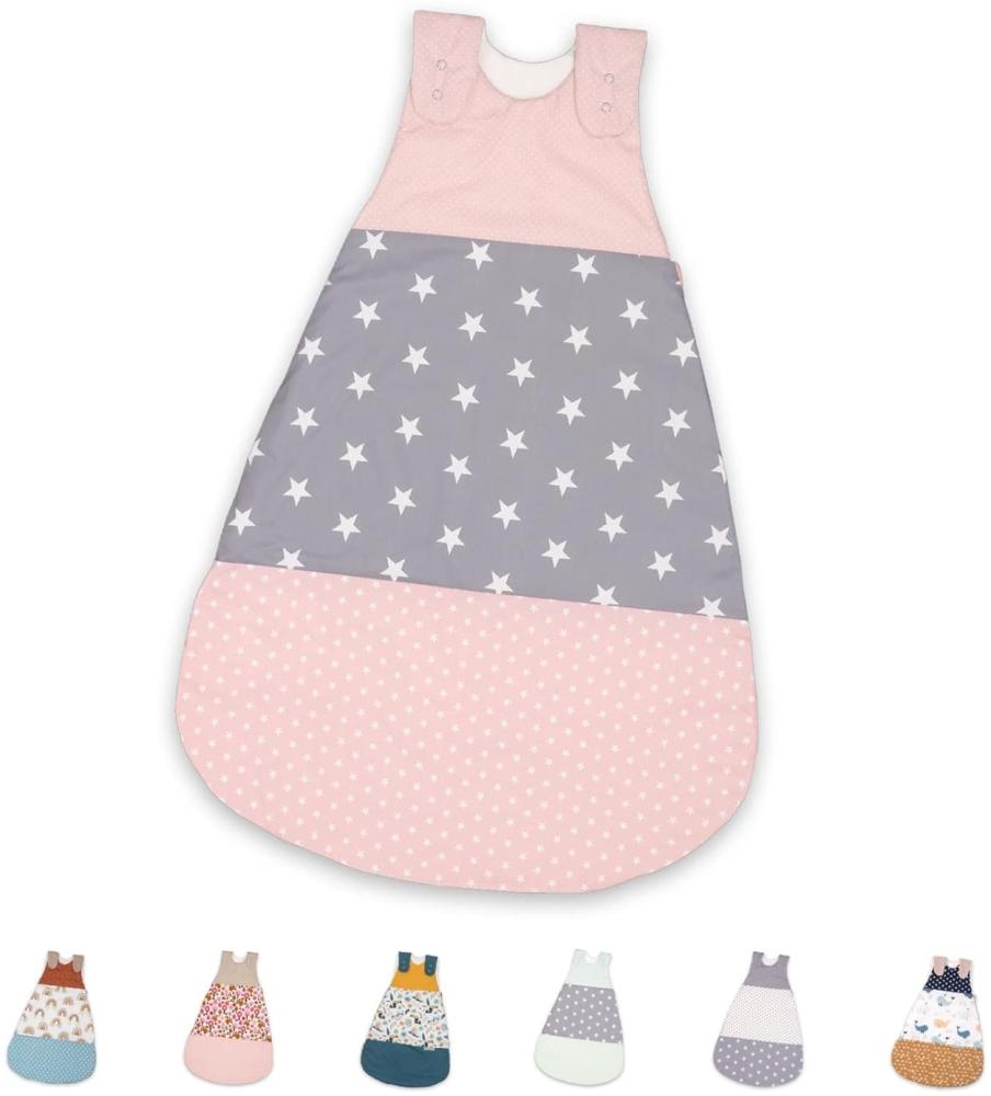 ULLENBOOM Sommerschlafsack Baby Rosa Grau (Made in EU) - Schlafsack Baby Sommer aus Baumwolle, bequemer Schlummersack für Babys und Neugeborene, Größe: 68 bis 74 Bild 1