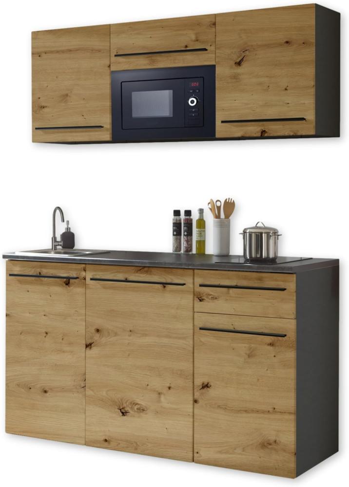 Single Küche JAZZ Küchenblock Küchenzeile Schwarz / Artisan Eiche ca. 160 x 212 x 60 cm Bild 1