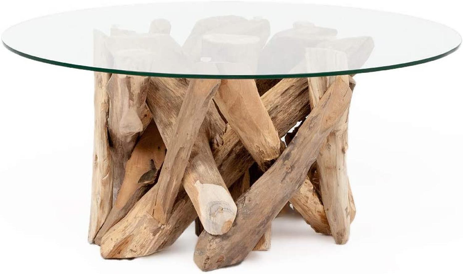 Teak Couchtisch TORA-rund ca. D90cm Wohnzimmertisch Glastisch Holztisch Tisch Bild 1