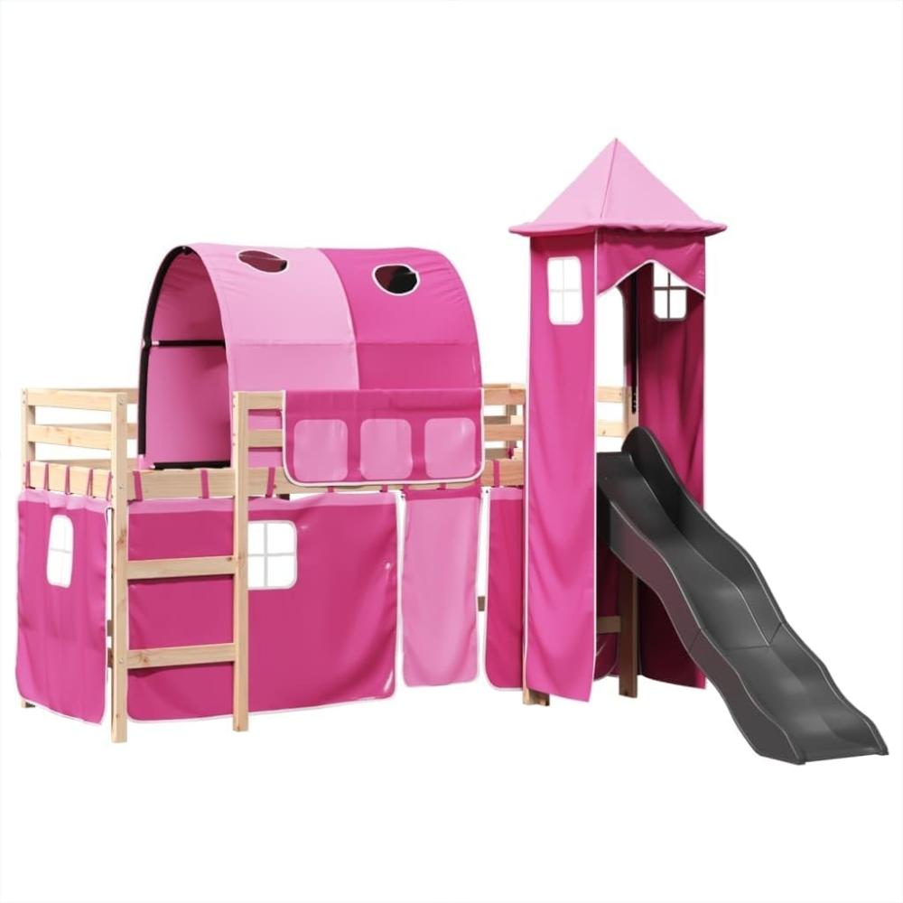 Kinderhochbett mit Turm Rosa 80x200 cm Massivholz Kiefer 3309148 Bild 1