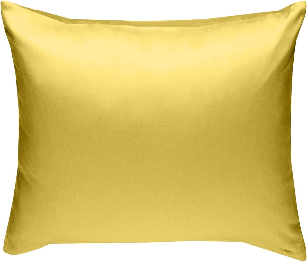 Bettwaesche-mit-Stil Mako-Satin / Baumwollsatin Bettwäsche uni / einfarbig gelb Kissenbezug 50x50 cm Bild 1