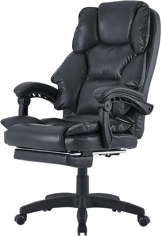 Bürostuhl mit Fußstütze und flexiblen 3-Punkt-Armlehnen ergonomischer Schreibtischstuhl im Lederoptik-Design mit einer verstellbaren Rückenlehne für gesündere Sitzhaltung Schwarz Bild 1