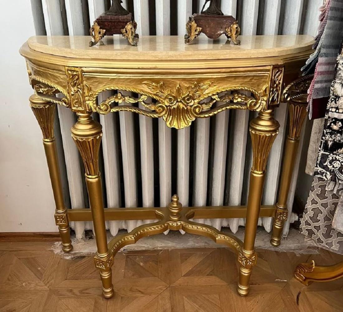 Casa Padrino Barock Konsole Gold / Creme - Handgefertigter Massivholz Konsolentisch mit Marmorplatte - Antik Stil Konsole - Antik Stil Möbel - Barock Möbel - Edel & Prunkvoll Bild 1