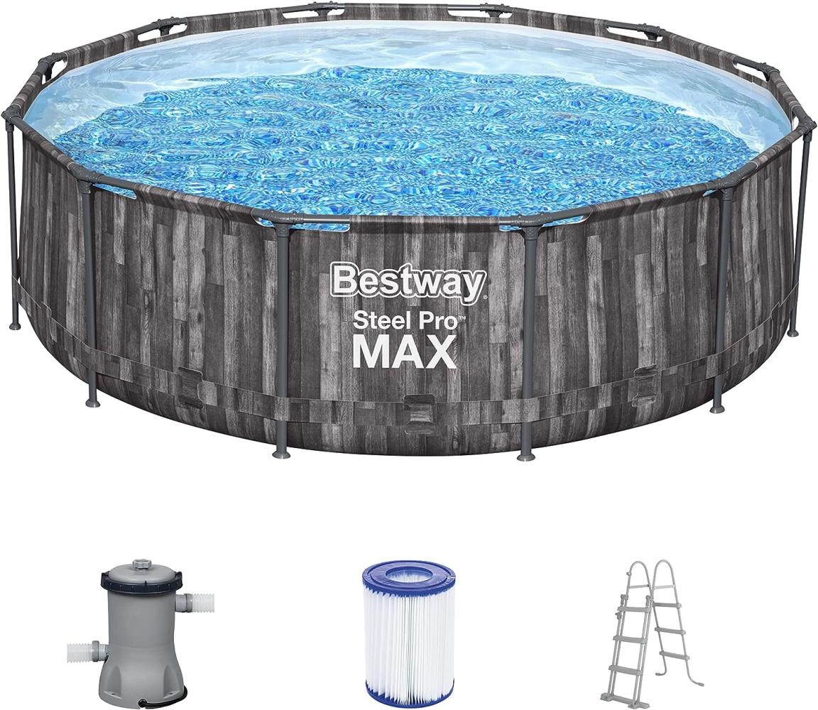 Steel Pro MAX™ Frame Pool-Set mit Filterpumpe Ø 366 x 100 cm, Holz-Optik (Mooreiche), rund Bild 1