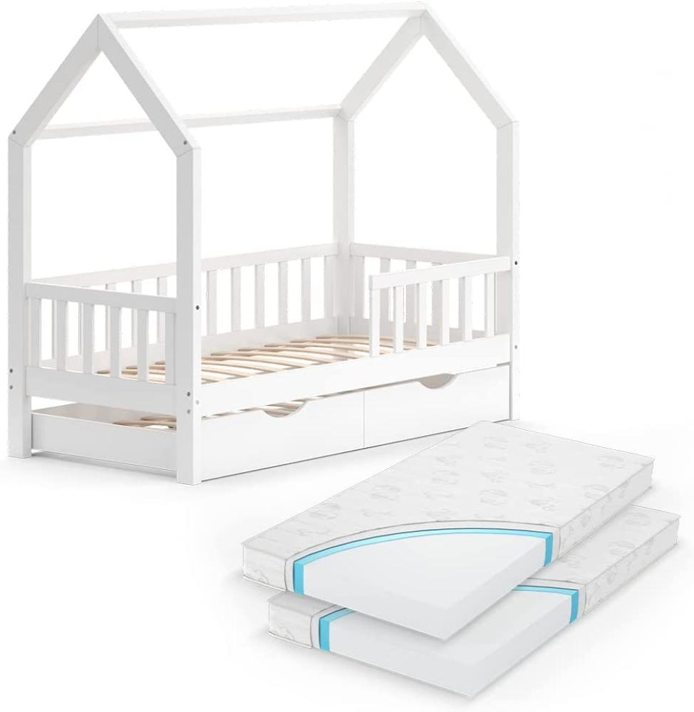 VitaliSpa Kinderbett Hausbett Gästebett Wiki Weiß 80x160cm Schublade Matratzen Bild 1