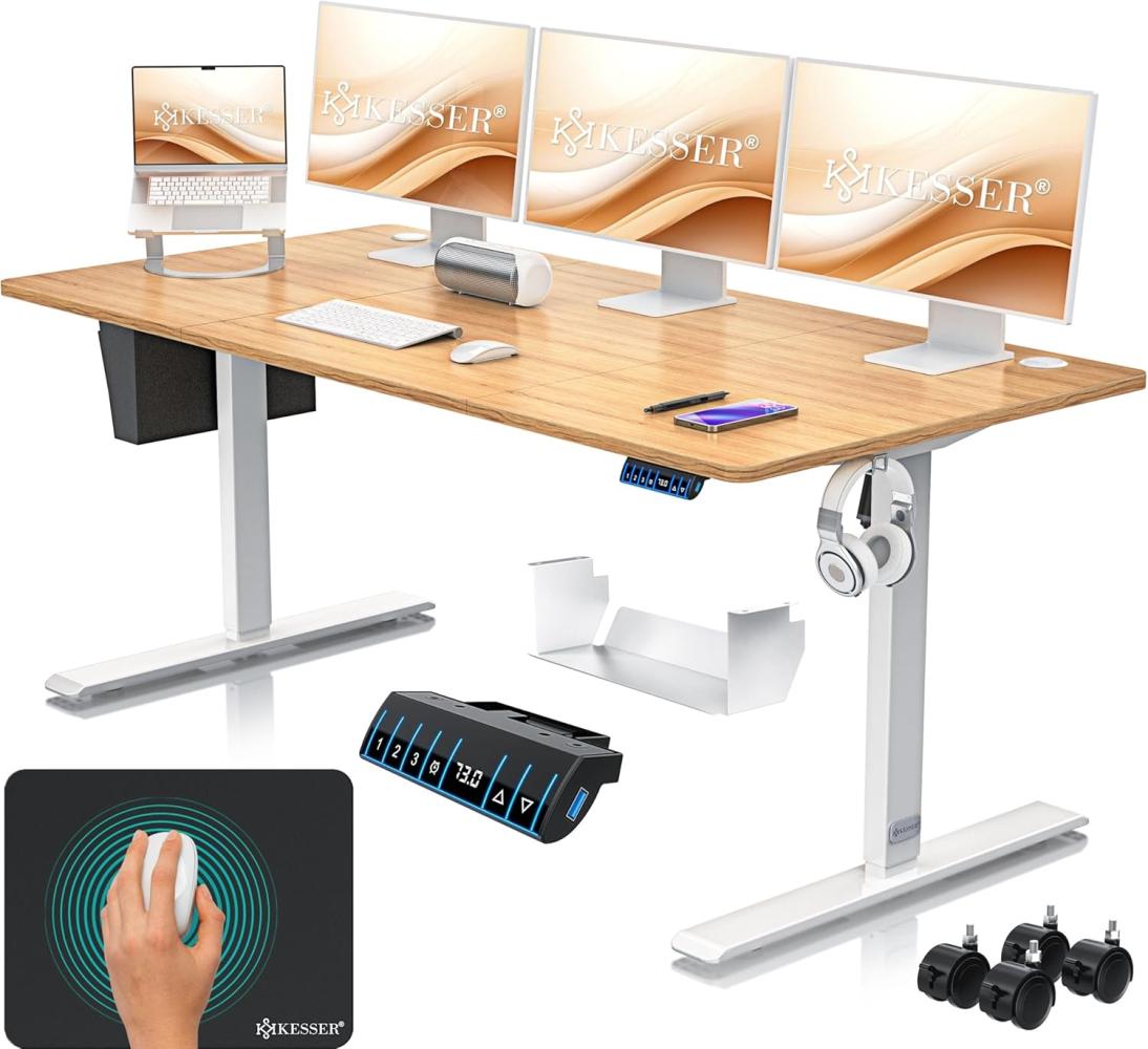 KESSER® Höhenverstellbarer Schreibtisch elektrisch | Ergonomisch Steh-Sitz Schreibtisch | 3-Funktions-Memory Steuerung | Inkl. 360° Rollen & USB-Ladeanschluss | Computertisch für Homeoffice Beige, 180 x 80 cm Bild 1