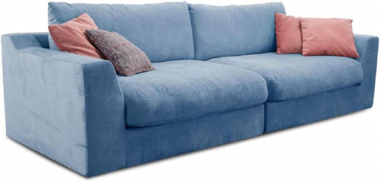 Cavadore Big Sofa Fiona / Große Couch inkl. Rückenkissen im modernen Design / 274x90x112 / Webstoff hellblau Bild 1