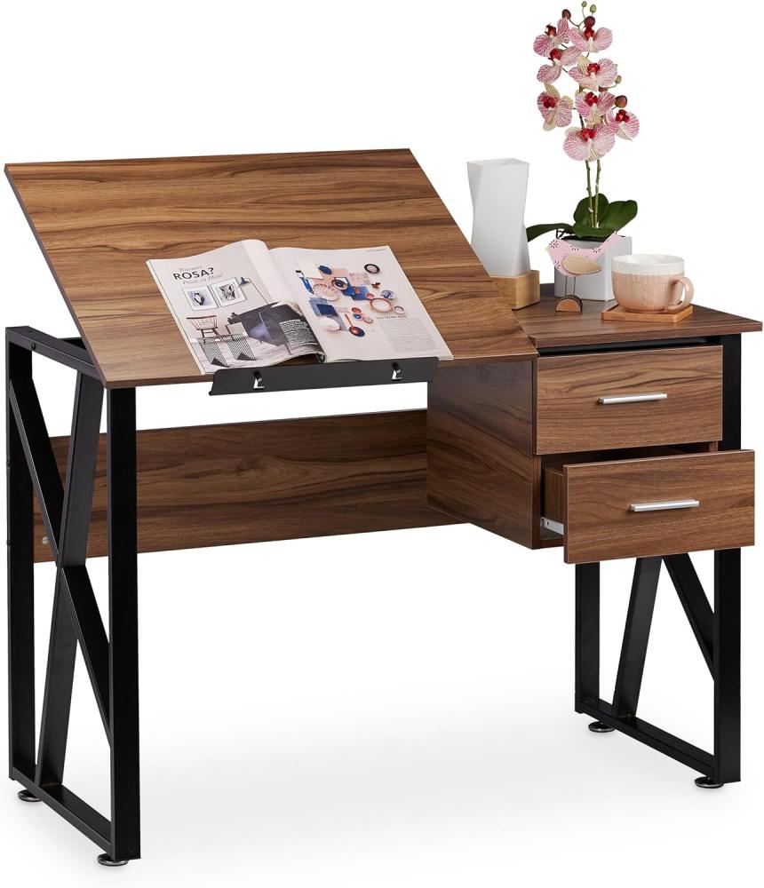 Relaxdays Schreibtisch neigbar, verstellbare Arbeitsfläche, Holz, 75 x 110 x 55 cm Bild 1