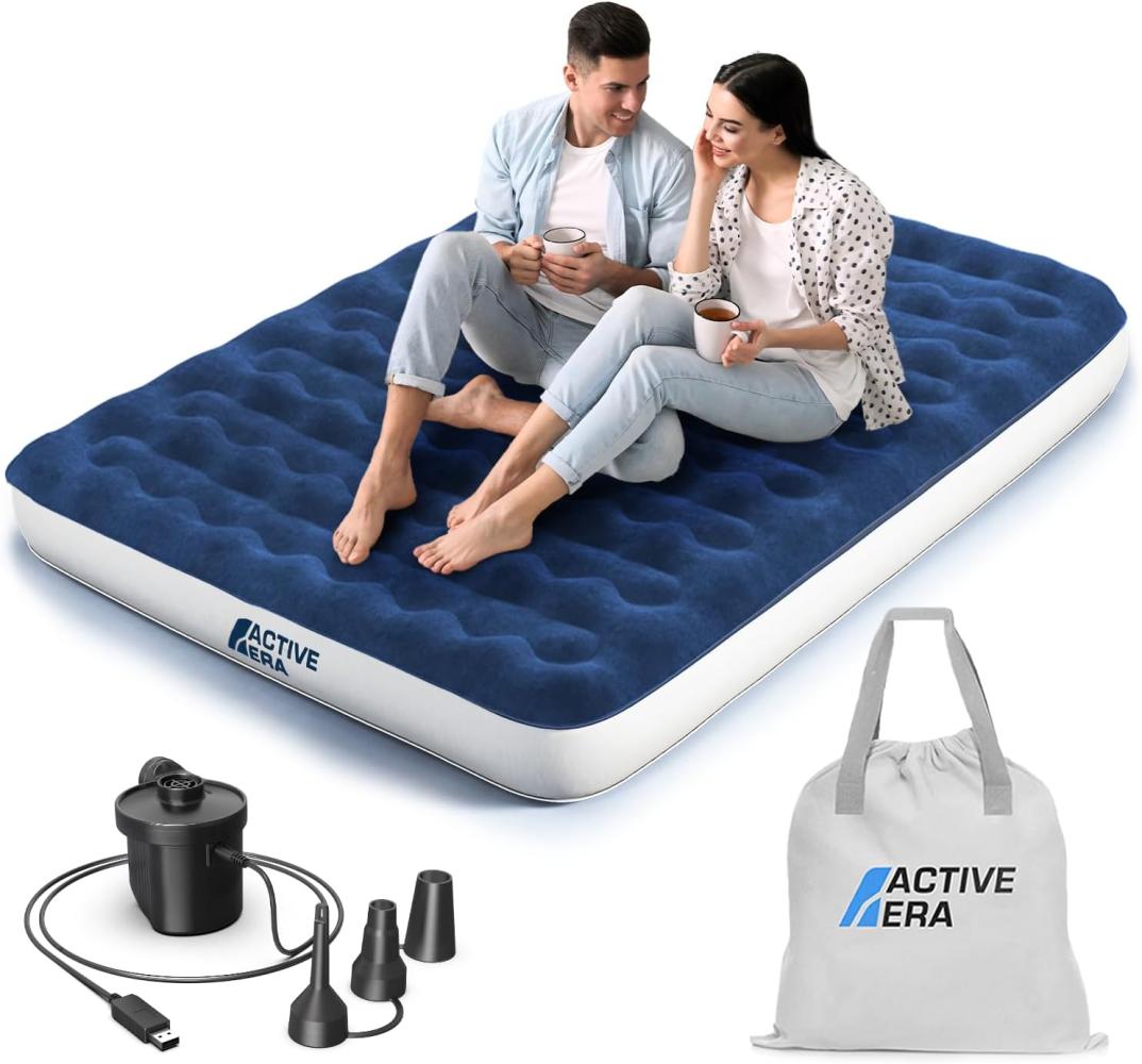 Active Era Luxus Camping Doppel Luftbett mit elektrischer Luftpumpe - Luftmatratze für 2 Personen mit tragbarer Akku Luftpumpe, USB Ladekabel und Tragetasche - 150 x 203 x 22 cm Bild 1