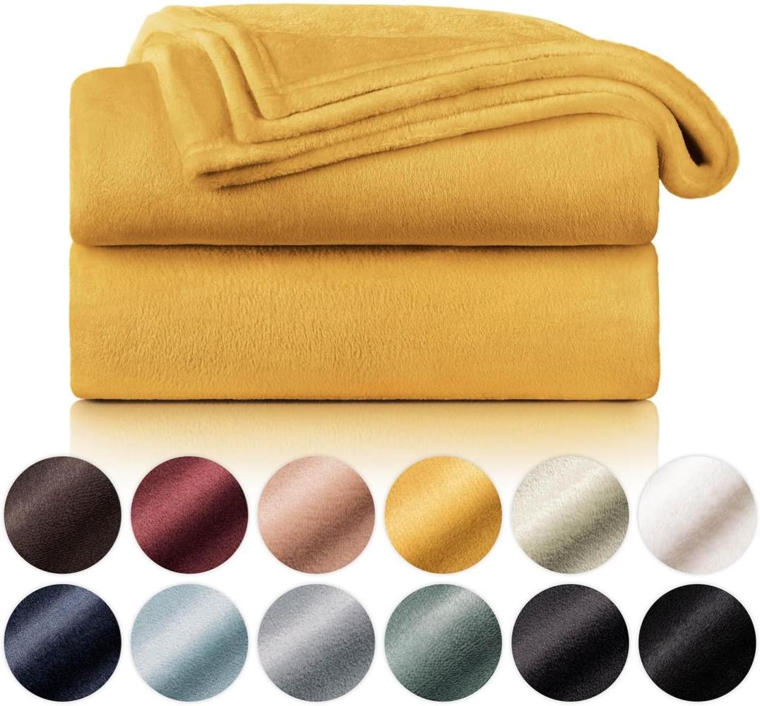 Blumtal Kuscheldecke aus Fleece - hochwertige Decke, Oeko-TEX® Zertifiziert in 270 x 230 cm, Kuscheldecke flauschig als Sofadecke, Tagesdecke oder Winterdecke, Spicy Mustard - gelb Bild 1