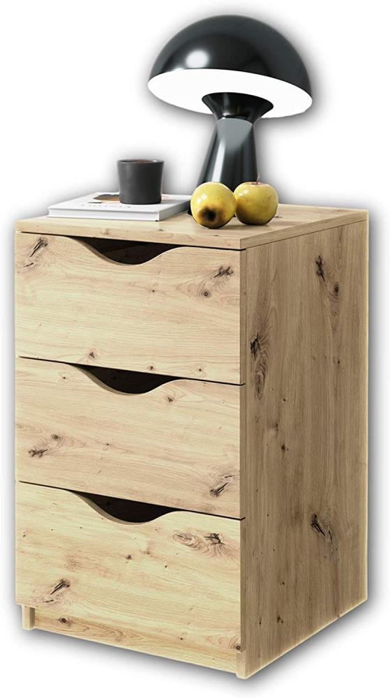 LUKI Nachttisch mit drei Schubladen in Artisan Eiche Optik - Moderner Nachtschrank mit Stauraum für Ihr Boxspringbett - 40 x 64 x 42 cm (B/H/T) Bild 1
