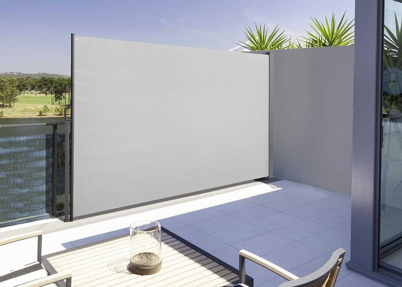 Seitenmarkise für Balkon und Terrasse, mit Bodenmontage, Sichtschutz, Sonnenschutz, Seitenrollo 160 x 300 cm, Hellgrau Bild 1