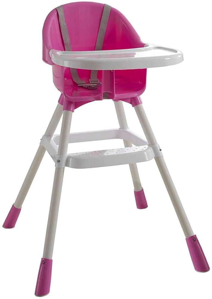 Kinderhochstuhl Julia - Rosa Kunststoffgestell mit Klicksystem und integrierten Haltegurten Bild 1