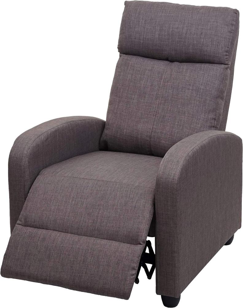Fernsehsessel HWC-F76, Relaxsessel Sessel Liegesessel, Liegefunktion verstellbar Stoff/Textil ~ grau-braun Bild 1