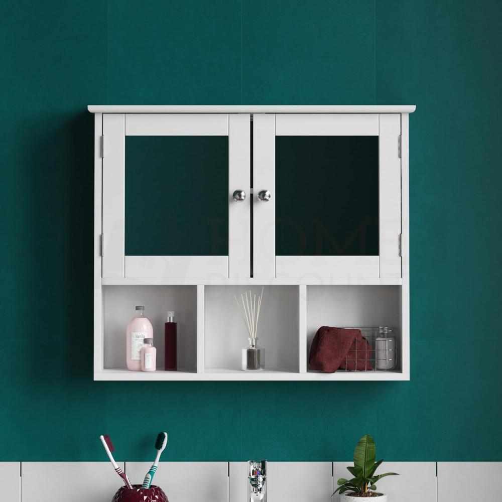 Bath Vida Milano Badezimmer-Spiegelschrank mit 2 Türen, mit Aufbewahrungsfächern, Wandmontage, weiß Bild 1