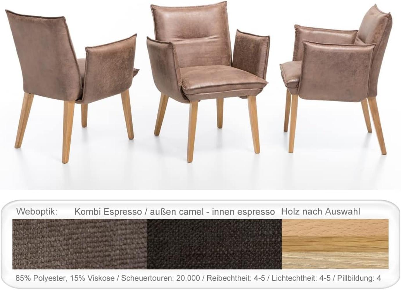 6x Sessel Gerit 2 Rücken mit Naht Polstersessel Esszimmer Massivholz Buche natur lackiert, Kombi Fleckless Espresso Bild 1