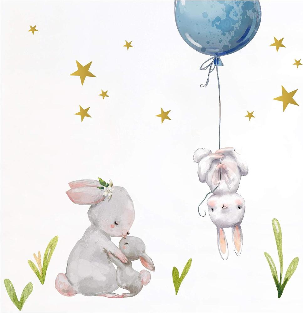 Little Deco 'Hasen mit blauen Ballon und Sterne' Aufkleber Bild 1