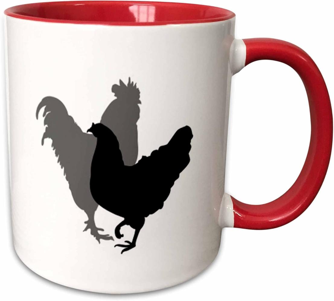 3dRose Image der Silhouette von Grau und Schwarz Roosters-Two Ton rot Kaffeebecher, Keramik, Schwarz-Rot-Grau, 10,2 x 7,62 x 9,52 cm Bild 1