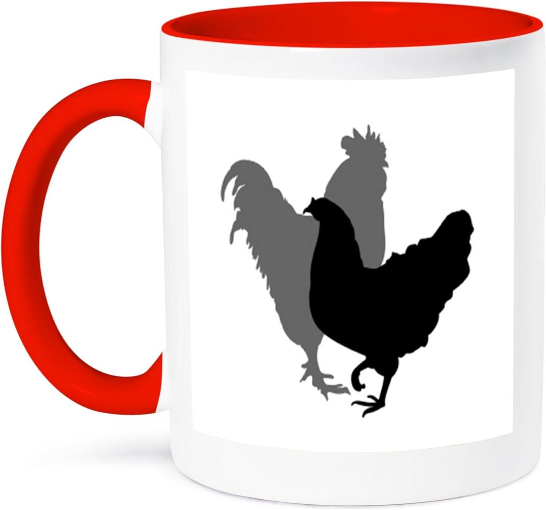 3dRose Image der Silhouette von Grau und Schwarz Roosters-Two Ton rot Kaffeebecher, Keramik, Schwarz-Rot-Grau, 10,2 x 7,62 x 9,52 cm Bild 1