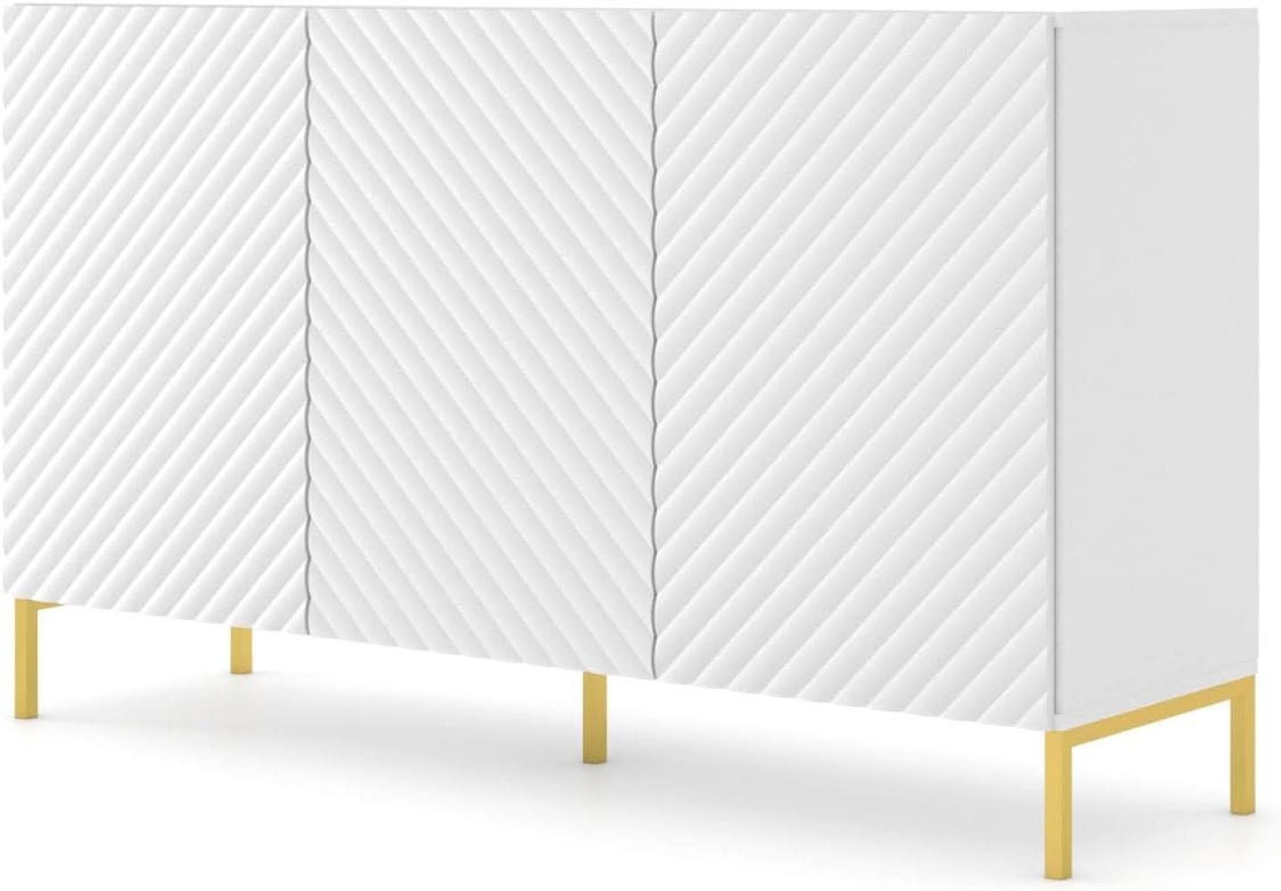 Domando Sideboard Naturns M1 Modern Breite 150cm, Push-to-open-Funktion, besondere Fräsoptik, goldene Füße in Weiß Matt Bild 1